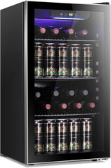 Antarctic Star 26 Bottle 130 Can Wine Cooler/Cabinet Beverage Refrigerator Mini Wine Cellar Beer Soda Clear Glass Door Bar Fridge Quiet Compressor Adjust Temp Freestanding Indoor Use 3.2cu.ft Black - Wigtrends