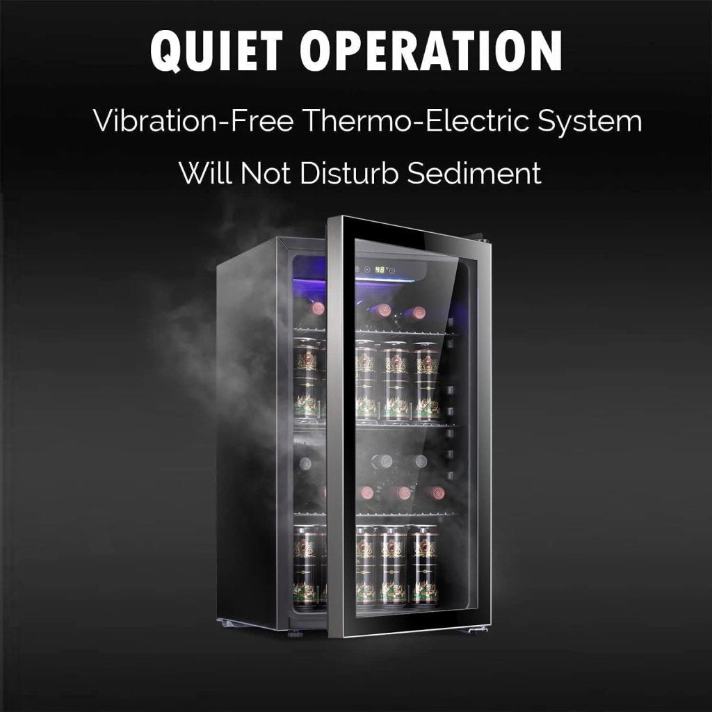 Antarctic Star 26 Bottle 130 Can Wine Cooler/Cabinet Beverage Refrigerator Mini Wine Cellar Beer Soda Clear Glass Door Bar Fridge Quiet Compressor Adjust Temp Freestanding Indoor Use 3.2cu.ft Black - Wigtrends