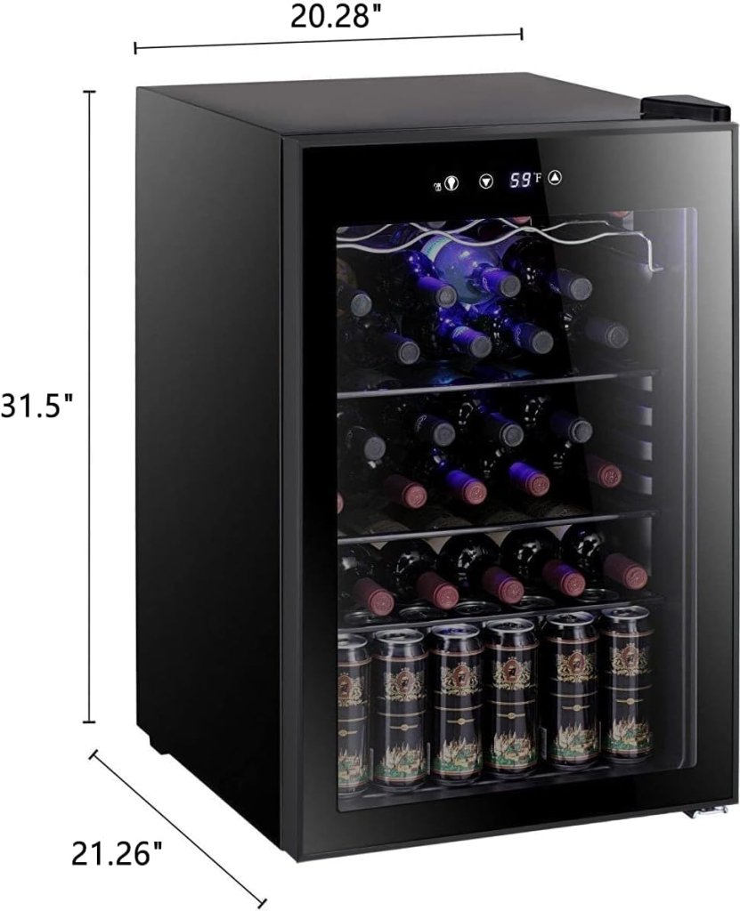 Antarctic Star 26 Bottle 130 Can Wine Cooler/Cabinet Beverage Refrigerator Mini Wine Cellar Beer Soda Clear Glass Door Bar Fridge Quiet Compressor Adjust Temp Freestanding Indoor Use 3.2cu.ft Black - Wigtrends