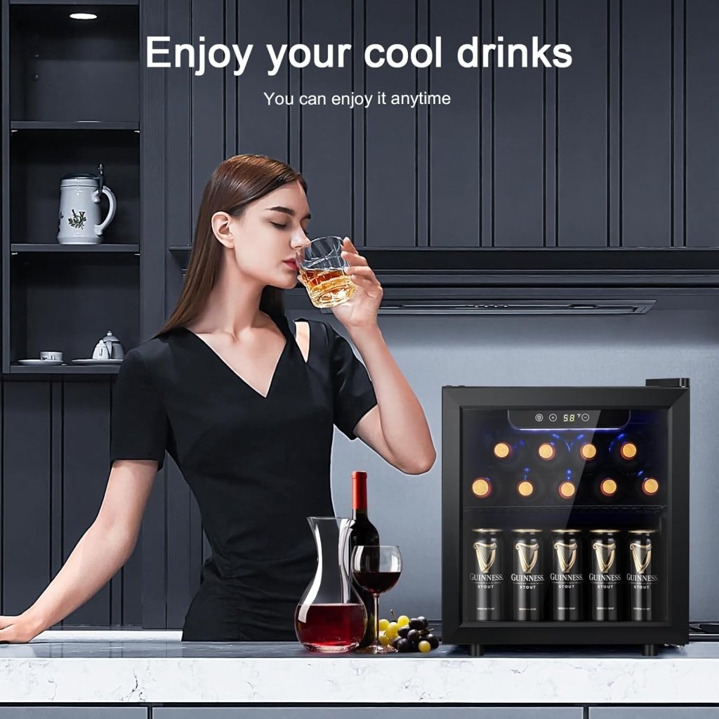 Antarctic Star 26 Bottle 130 Can Wine Cooler/Cabinet Beverage Refrigerator Mini Wine Cellar Beer Soda Clear Glass Door Bar Fridge Quiet Compressor Adjust Temp Freestanding Indoor Use 3.2cu.ft Black - Wigtrends