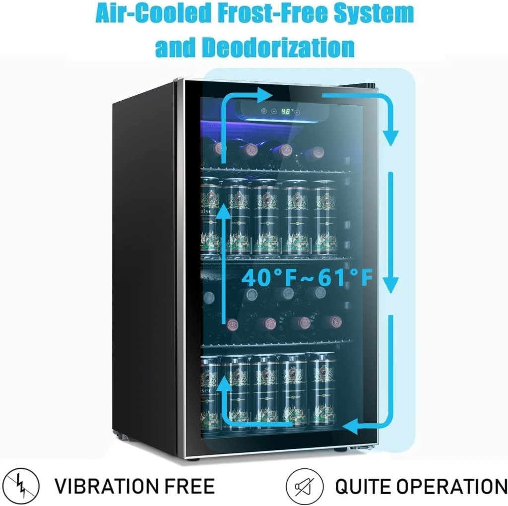 Antarctic Star 26 Bottle 130 Can Wine Cooler/Cabinet Beverage Refrigerator Mini Wine Cellar Beer Soda Clear Glass Door Bar Fridge Quiet Compressor Adjust Temp Freestanding Indoor Use 3.2cu.ft Black - Wigtrends