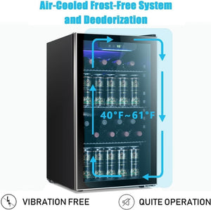 Antarctic Star 26 Bottle 130 Can Wine Cooler/Cabinet Beverage Refrigerator Mini Wine Cellar Beer Soda Clear Glass Door Bar Fridge Quiet Compressor Adjust Temp Freestanding Indoor Use 3.2cu.ft Black - Wigtrends