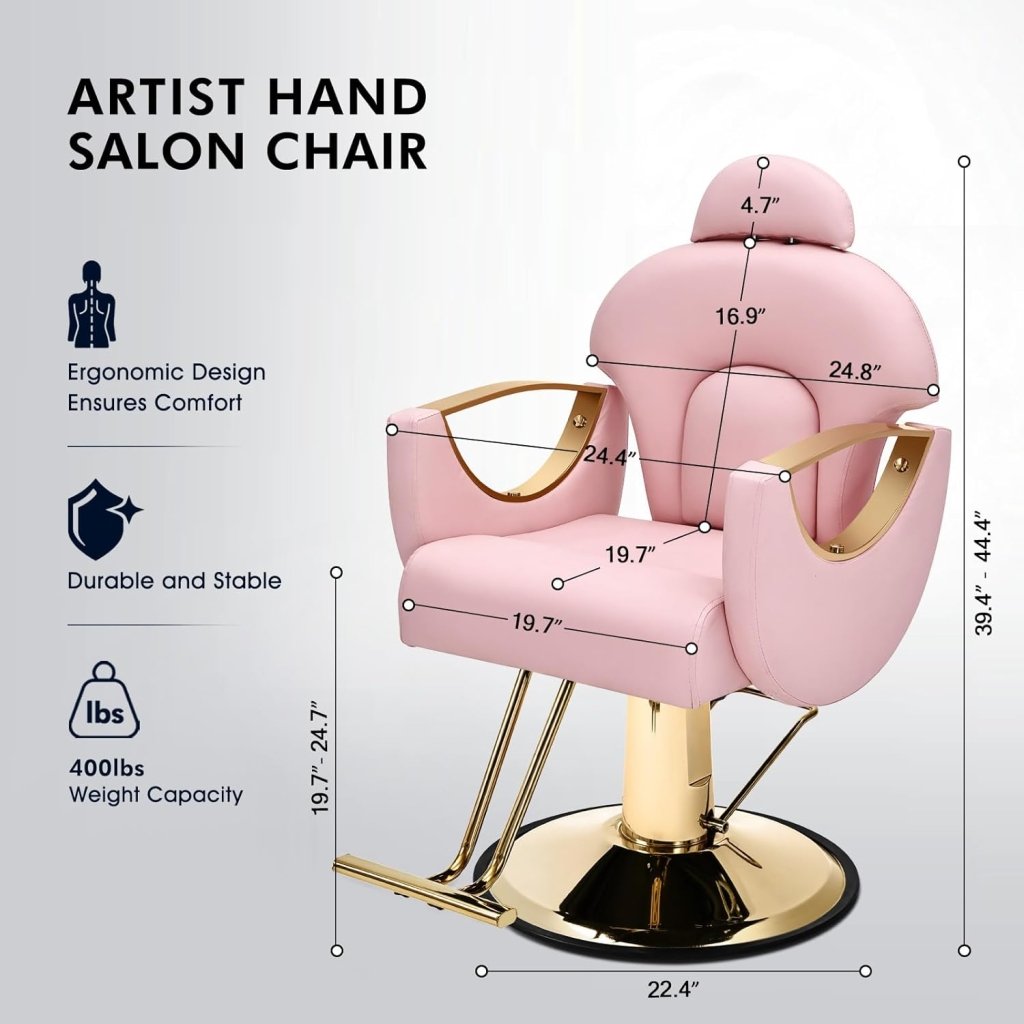Artist Hand Salon Chair Reclining Barber Chair Oversized Hydraulic Pump Heavy Duty Hair Salon Chair 360 Degree Swivel Hair Chair for Hair Stylist, Beauty Spa Equipment Max Load 400 LBS, Black and Gold - Wigtrends