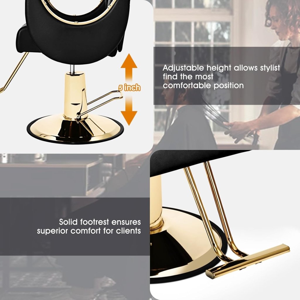 Artist Hand Salon Chair Reclining Barber Chair Oversized Hydraulic Pump Heavy Duty Hair Salon Chair 360 Degree Swivel Hair Chair for Hair Stylist, Beauty Spa Equipment Max Load 400 LBS, Black and Gold - Wigtrends