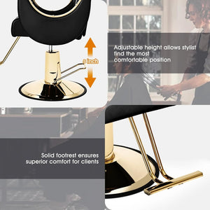 Artist Hand Salon Chair Reclining Barber Chair Oversized Hydraulic Pump Heavy Duty Hair Salon Chair 360 Degree Swivel Hair Chair for Hair Stylist, Beauty Spa Equipment Max Load 400 LBS, Black and Gold - Wigtrends