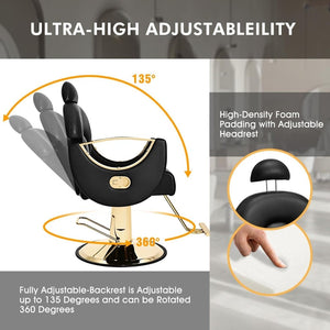 Artist Hand Salon Chair Reclining Barber Chair Oversized Hydraulic Pump Heavy Duty Hair Salon Chair 360 Degree Swivel Hair Chair for Hair Stylist, Beauty Spa Equipment Max Load 400 LBS, Black and Gold - Wigtrends