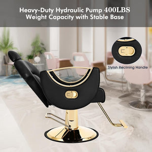 Artist Hand Salon Chair Reclining Barber Chair Oversized Hydraulic Pump Heavy Duty Hair Salon Chair 360 Degree Swivel Hair Chair for Hair Stylist, Beauty Spa Equipment Max Load 400 LBS, Black and Gold - Wigtrends