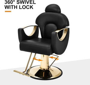 Artist Hand Salon Chair Reclining Barber Chair Oversized Hydraulic Pump Heavy Duty Hair Salon Chair 360 Degree Swivel Hair Chair for Hair Stylist, Beauty Spa Equipment Max Load 400 LBS, Black and Gold - Wigtrends