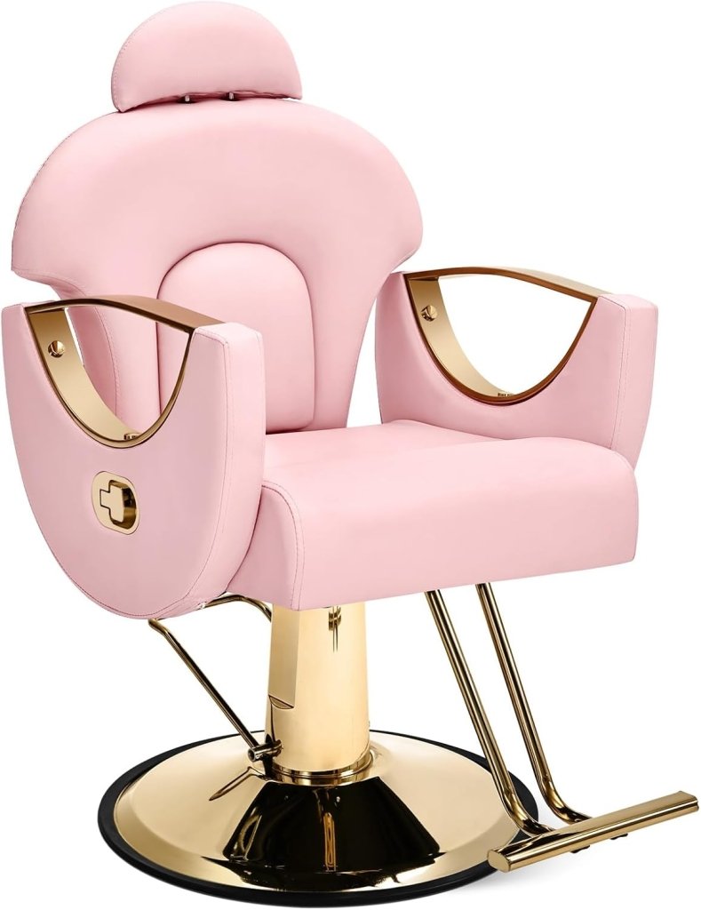 Artist Hand Salon Chair Reclining Barber Chair Oversized Hydraulic Pump Heavy Duty Hair Salon Chair 360 Degree Swivel Hair Chair for Hair Stylist, Beauty Spa Equipment Max Load 400 LBS, Black and Gold - Wigtrends