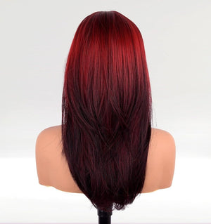 Auburn Red Wigs with Bangs, Copper Red Wigs for Women, Shoulder Length Synthetic Hair Red Full Wig, Middle Length Straight Hair Wig, 20 inch - Wigtrends