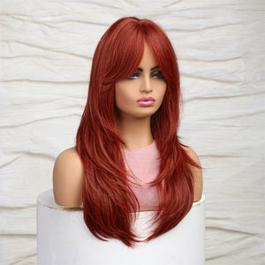 Auburn Red Wigs with Bangs, Copper Red Wigs for Women, Shoulder Length Synthetic Hair Red Full Wig, Middle Length Straight Hair Wig, 20 inch - Wigtrends