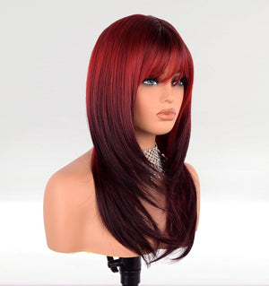 Auburn Red Wigs with Bangs, Copper Red Wigs for Women, Shoulder Length Synthetic Hair Red Full Wig, Middle Length Straight Hair Wig, 20 inch - Wigtrends