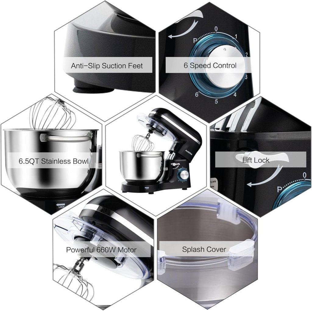 Aucma Stand Mixer,6.5 - QT 660W 6 - Speed Tilt - Head Food Mixer, Kitchen Electric Mixer with Dough Hook - Wigtrends