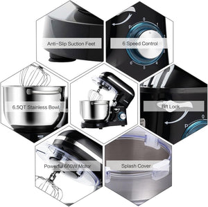 Aucma Stand Mixer,6.5 - QT 660W 6 - Speed Tilt - Head Food Mixer, Kitchen Electric Mixer with Dough Hook - Wigtrends