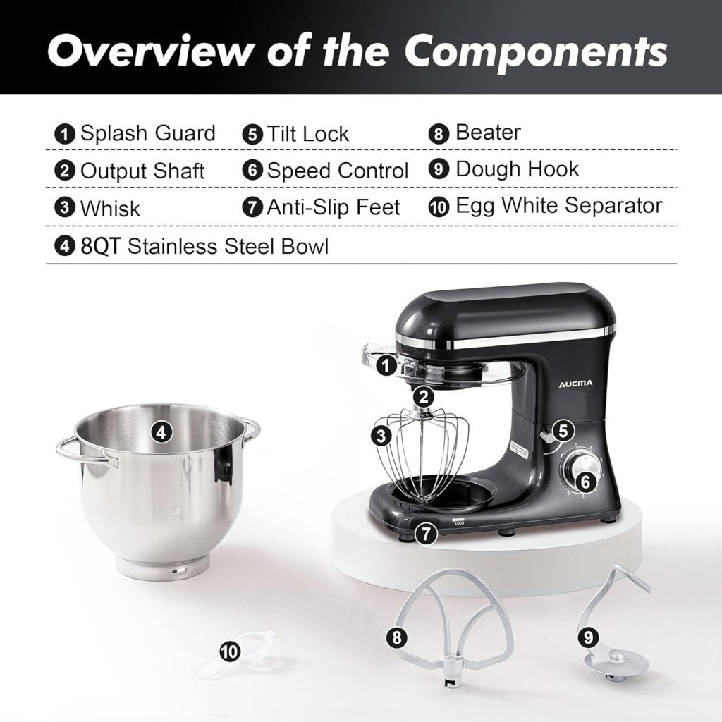 Aucma Stand Mixer,6.5 - QT 660W 6 - Speed Tilt - Head Food Mixer, Kitchen Electric Mixer with Dough Hook - Wigtrends