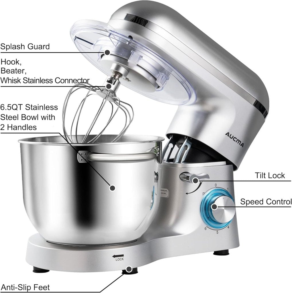 Aucma Stand Mixer,6.5 - QT 660W 6 - Speed Tilt - Head Food Mixer, Kitchen Electric Mixer with Dough Hook - Wigtrends