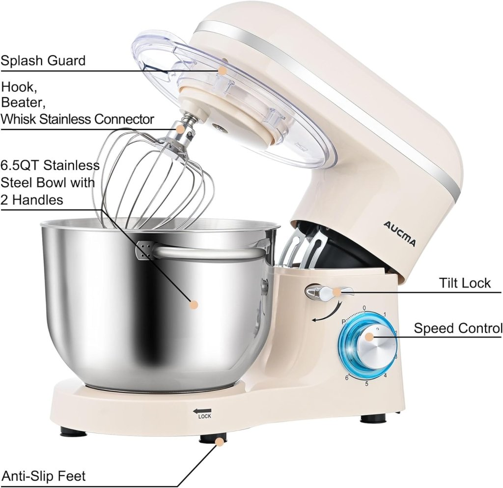 Aucma Stand Mixer,6.5 - QT 660W 6 - Speed Tilt - Head Food Mixer, Kitchen Electric Mixer with Dough Hook - Wigtrends