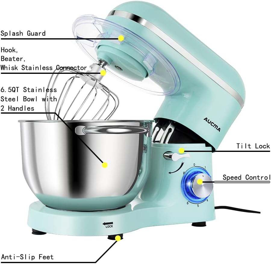 Aucma Stand Mixer,6.5 - QT 660W 6 - Speed Tilt - Head Food Mixer, Kitchen Electric Mixer with Dough Hook - Wigtrends