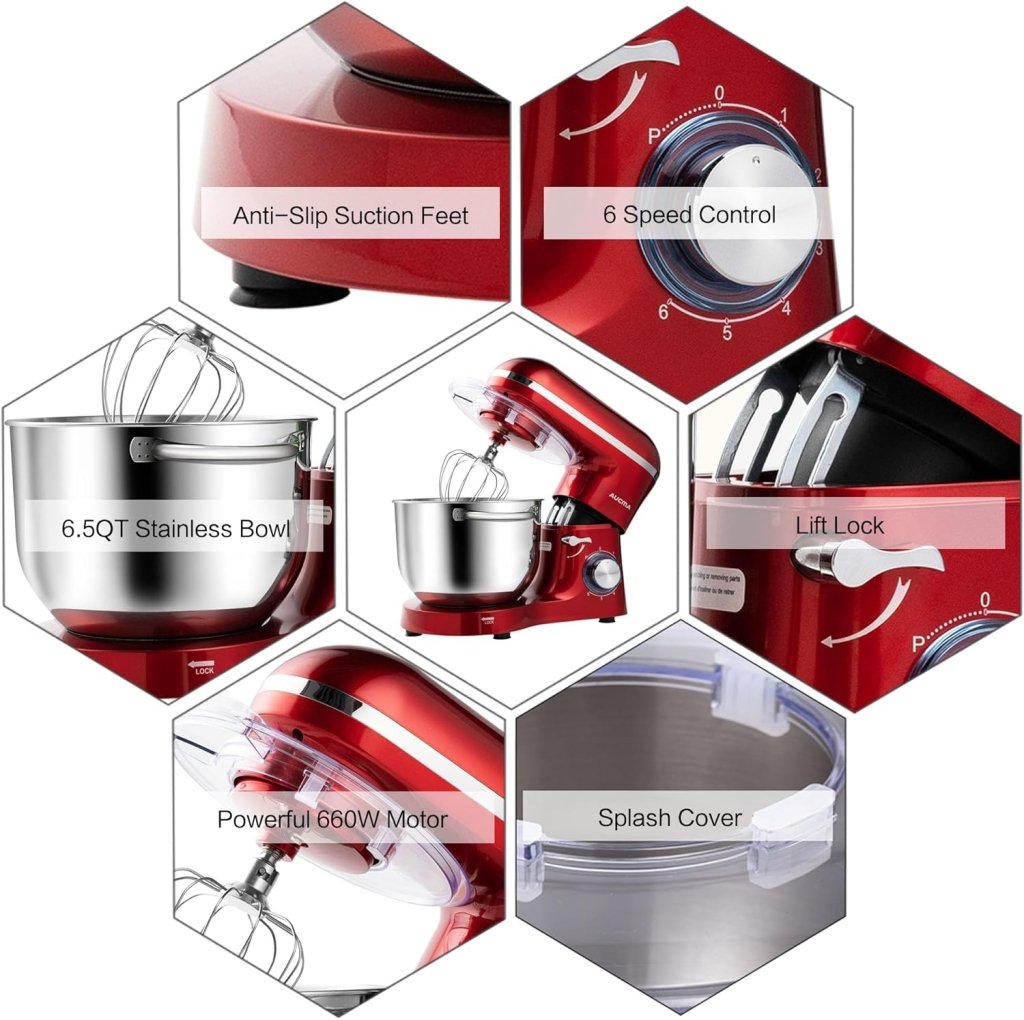 Aucma Stand Mixer,6.5 - QT 660W 6 - Speed Tilt - Head Food Mixer, Kitchen Electric Mixer with Dough Hook - Wigtrends