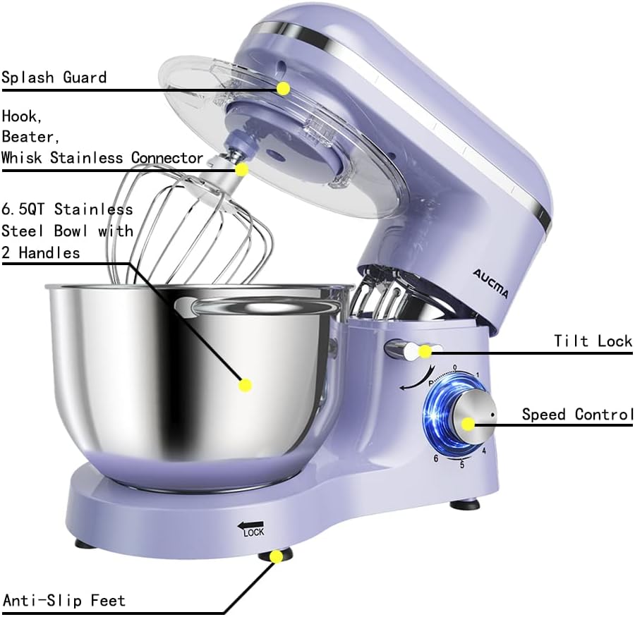 Aucma Stand Mixer,6.5 - QT 660W 6 - Speed Tilt - Head Food Mixer, Kitchen Electric Mixer with Dough Hook - Wigtrends