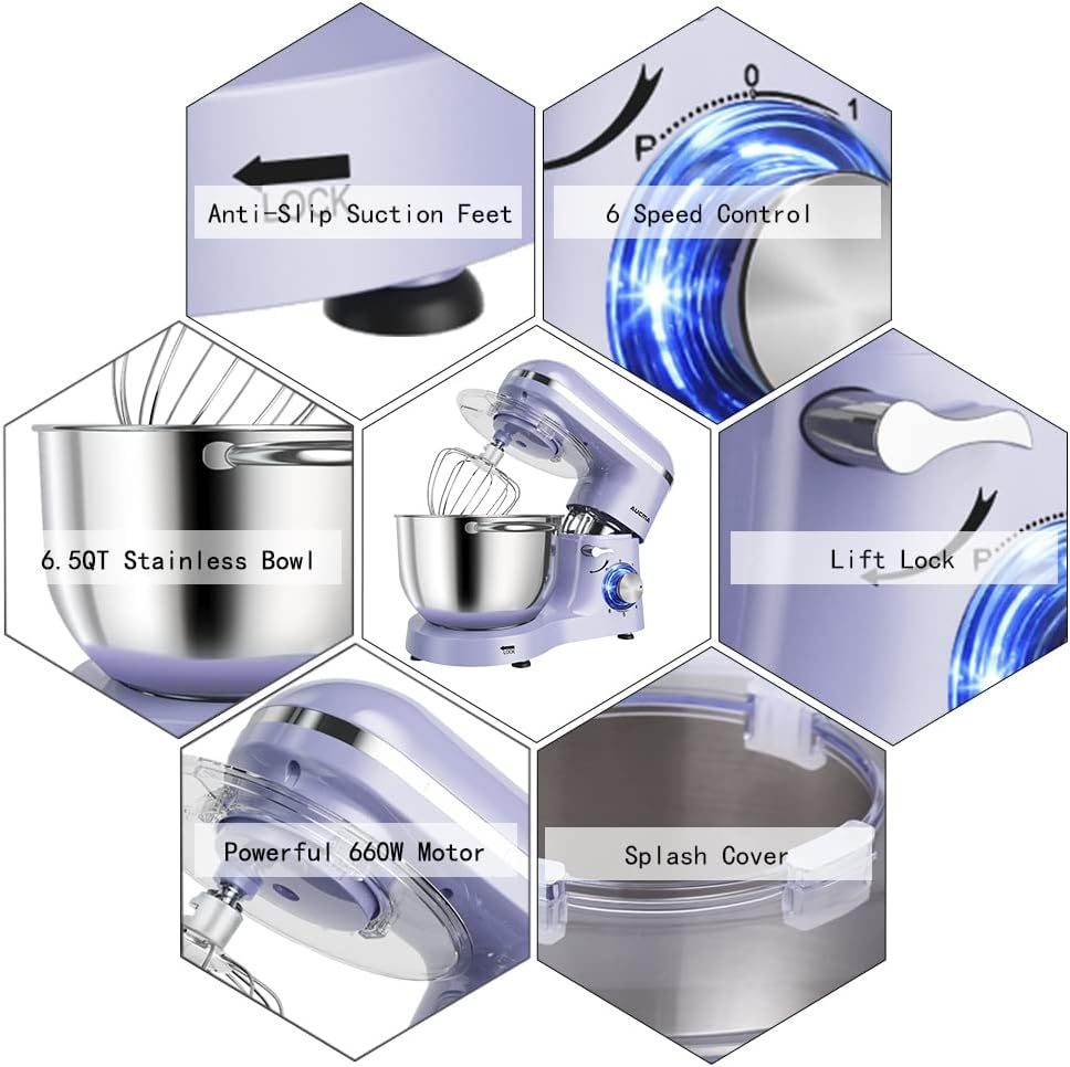 Aucma Stand Mixer,6.5 - QT 660W 6 - Speed Tilt - Head Food Mixer, Kitchen Electric Mixer with Dough Hook - Wigtrends