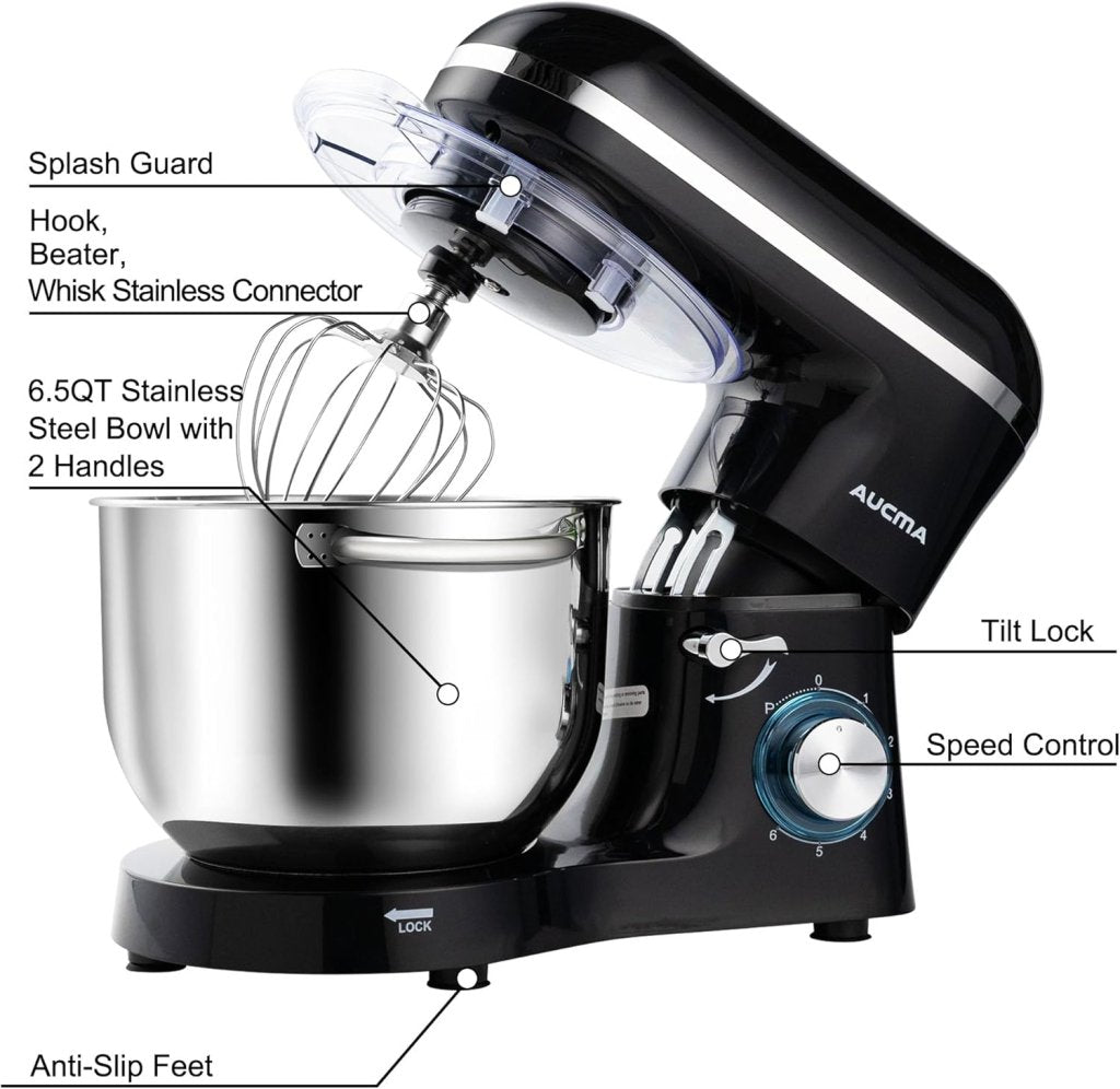 Aucma Stand Mixer,6.5 - QT 660W 6 - Speed Tilt - Head Food Mixer, Kitchen Electric Mixer with Dough Hook - Wigtrends