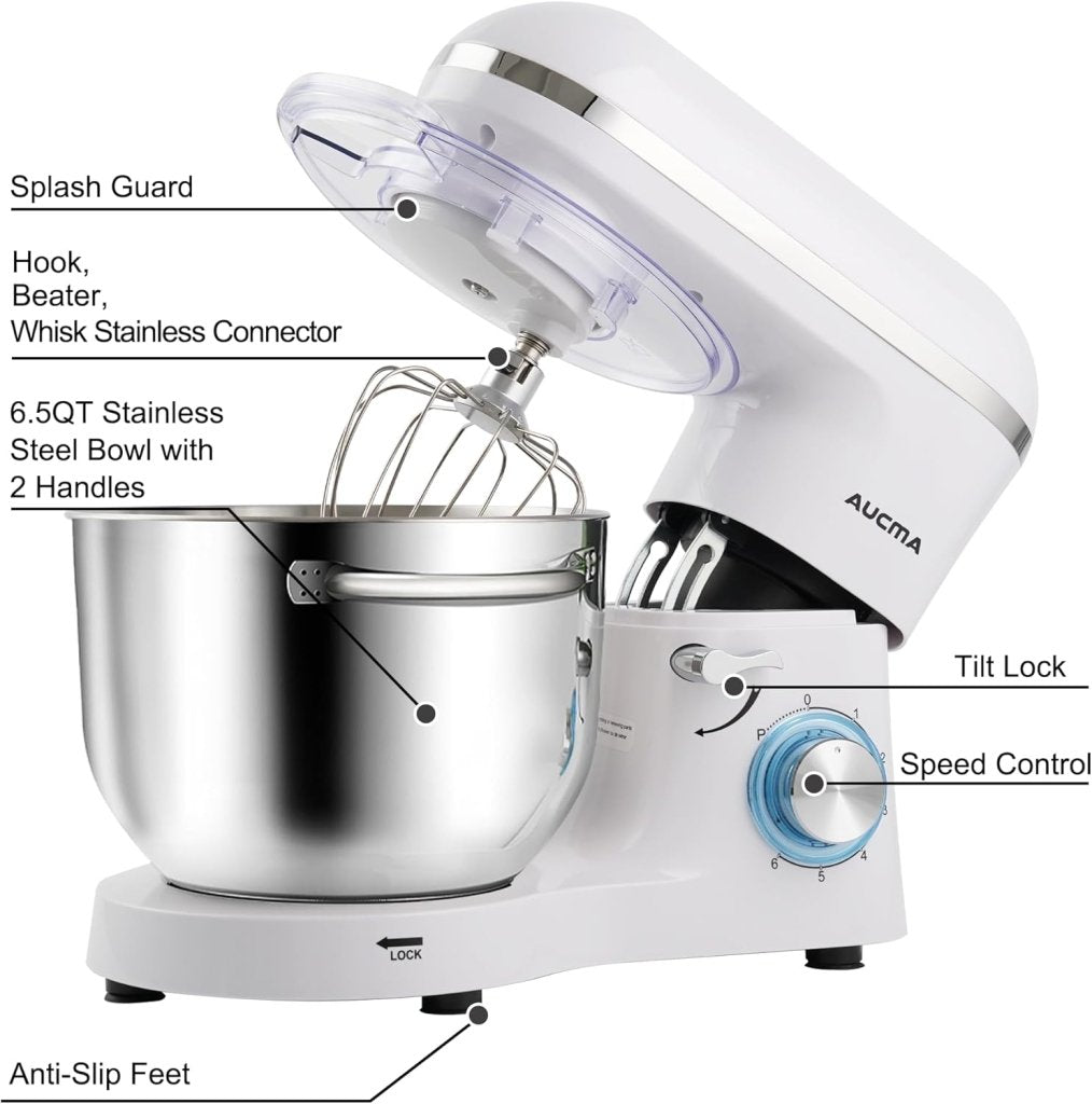 Aucma Stand Mixer,6.5 - QT 660W 6 - Speed Tilt - Head Food Mixer, Kitchen Electric Mixer with Dough Hook - Wigtrends