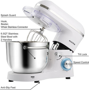 Aucma Stand Mixer,6.5 - QT 660W 6 - Speed Tilt - Head Food Mixer, Kitchen Electric Mixer with Dough Hook - Wigtrends