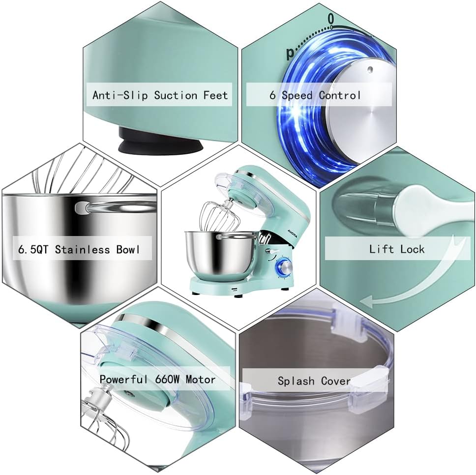 Aucma Stand Mixer,6.5 - QT 660W 6 - Speed Tilt - Head Food Mixer, Kitchen Electric Mixer with Dough Hook - Wigtrends