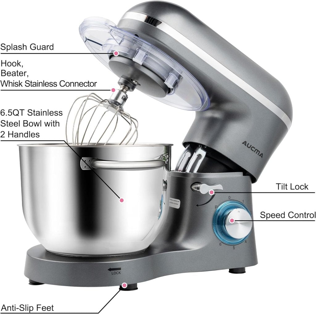 Aucma Stand Mixer,6.5 - QT 660W 6 - Speed Tilt - Head Food Mixer, Kitchen Electric Mixer with Dough Hook - Wigtrends
