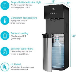 Avalon Bottom Loading Water Cooler Water Dispenser with BioGuard - 3 Temperature Settings - Hot, Cold & Room Water, Durable Stainless Steel Construction, Anti - Microbial Coating - UL Listed - Wigtrends