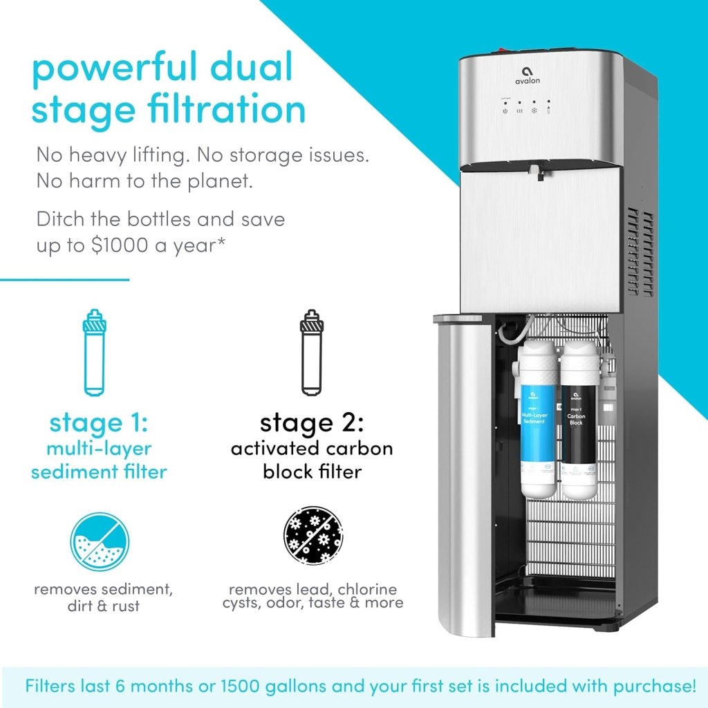Avalon Bottom Loading Water Cooler Water Dispenser with BioGuard - 3 Temperature Settings - Hot, Cold & Room Water, Durable Stainless Steel Construction, Anti - Microbial Coating - UL Listed - Wigtrends