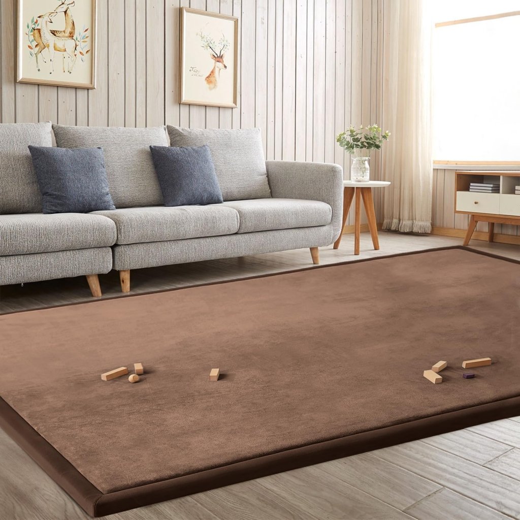 Baby Play Mat Nursery Rug - 9’2” X 6’7” Memory Foam Area Rug Soft Padded Carpet - 1" Thick Playmat for Babies, Toddlers, Infants, Kids - Crawling Mat Used Rugs for Living Room with Non - Slip (Coffee) - Wigtrends