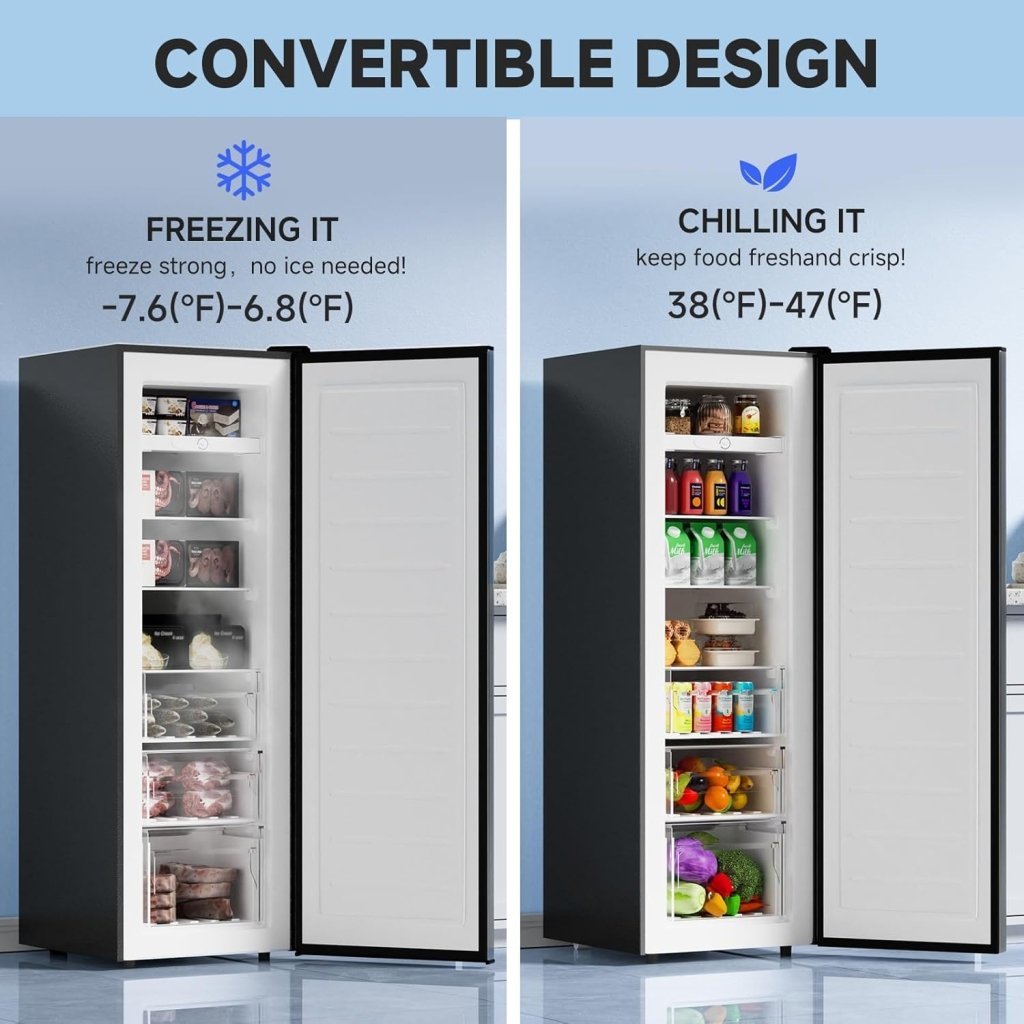 BANGSON Upright Freezer, 7.0 Cu.ft Stand Up Freezer, Convertible Upright Freezer/Refrigerator, Single Door for Kitchen,Garage, Office, Apartment, Silver - Wigtrends