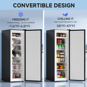 BANGSON Upright Freezer, 7.0 Cu.ft Stand Up Freezer, Convertible Upright Freezer/Refrigerator, Single Door for Kitchen,Garage, Office, Apartment, Silver - Wigtrends