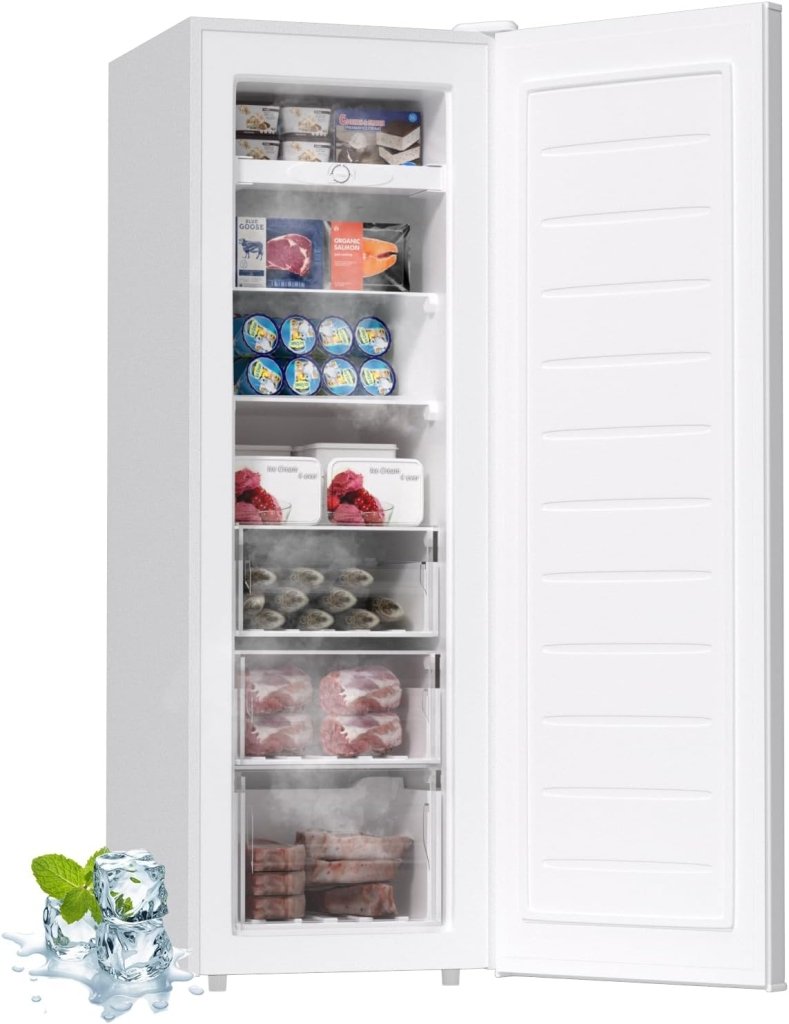BANGSON Upright Freezer, 7.0 Cu.ft Stand Up Freezer, Convertible Upright Freezer/Refrigerator, Single Door for Kitchen,Garage, Office, Apartment, Silver - Wigtrends