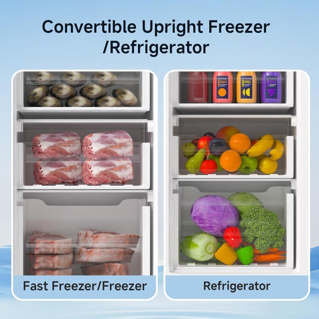 BANGSON Upright Freezer, 7.0 Cu.ft Stand Up Freezer, Convertible Upright Freezer/Refrigerator, Single Door for Kitchen,Garage, Office, Apartment, Silver - Wigtrends