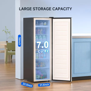 BANGSON Upright Freezer, 7.0 Cu.ft Stand Up Freezer, Convertible Upright Freezer/Refrigerator, Single Door for Kitchen,Garage, Office, Apartment, Silver - Wigtrends