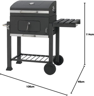 Barbecue A Carbonella BBQ Da Giardino Grill Regolabile Coperchio Termometro Ventilazione Ripiano A Ribalta Ganci Ruote Contenitore Manico Acciaio Inox Terrazzo Balcone Picnic 106 x 46 x 114 cm Nero - Wigtrends