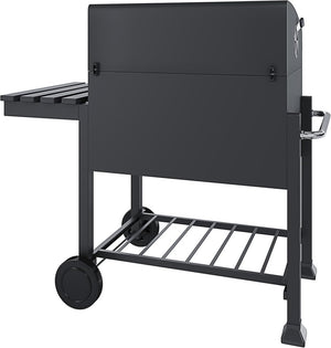 Barbecue A Carbonella BBQ Da Giardino Grill Regolabile Coperchio Termometro Ventilazione Ripiano A Ribalta Ganci Ruote Contenitore Manico Acciaio Inox Terrazzo Balcone Picnic 106 x 46 x 114 cm Nero - Wigtrends