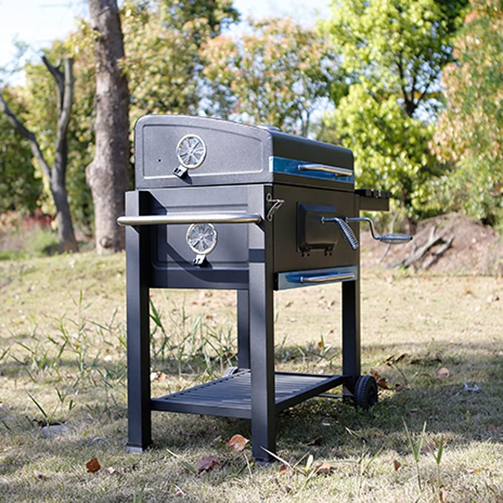 BARBECUE A CARBONELLA CARBONE BBQ GRILL DA GIARDINO CON RIPIANO REGOLABILE, 115x66x106 CM - Wigtrends
