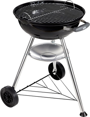 Barbecue a carbonella compatto Kettle, cottura Ø 47 cm, barbecue in porcellana smaltata con coperchio e caldaia con tre gambe e ruote, supporto di cottura cromato - Nero (1221004) - Wigtrends