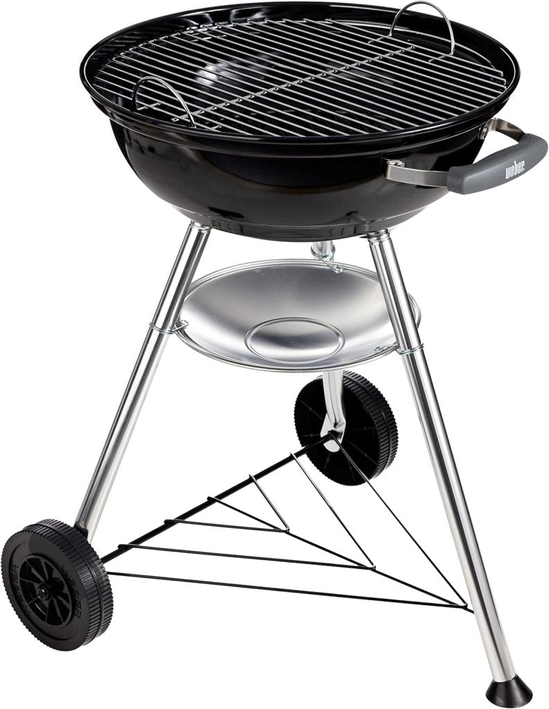 Barbecue a carbonella compatto Kettle, cottura Ø 47 cm, barbecue in porcellana smaltata con coperchio e caldaia con tre gambe e ruote, supporto di cottura cromato - Nero (1221004) - Wigtrends