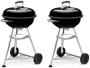 Barbecue a carbonella compatto Kettle, cottura Ø 47 cm, barbecue in porcellana smaltata con coperchio e caldaia con tre gambe e ruote, supporto di cottura cromato - Nero (1221004) - Wigtrends
