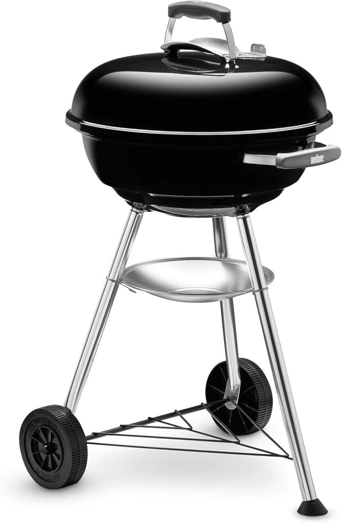 Barbecue a carbonella compatto Kettle, cottura Ø 47 cm, barbecue in porcellana smaltata con coperchio e caldaia con tre gambe e ruote, supporto di cottura cromato - Nero (1221004) - Wigtrends
