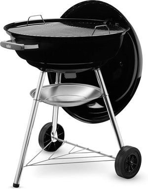 Barbecue a carbonella compatto Kettle, cottura Ø 47 cm, barbecue in porcellana smaltata con coperchio e caldaia con tre gambe e ruote, supporto di cottura cromato - Nero (1221004) - Wigtrends