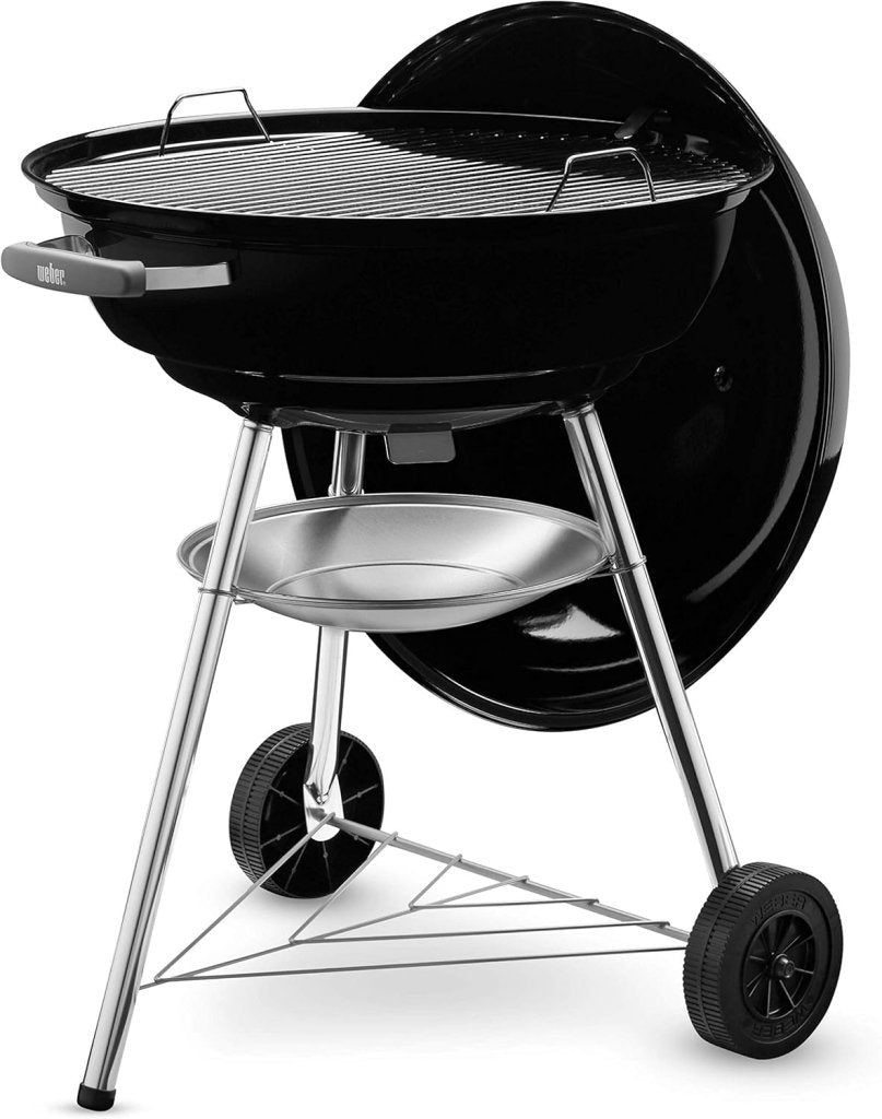 Barbecue a carbonella compatto Kettle, cottura Ø 47 cm, barbecue in porcellana smaltata con coperchio e caldaia con tre gambe e ruote, supporto di cottura cromato - Nero (1221004) - Wigtrends