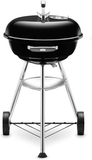 Barbecue a carbonella compatto Kettle, cottura Ø 47 cm, barbecue in porcellana smaltata con coperchio e caldaia con tre gambe e ruote, supporto di cottura cromato - Nero (1221004) - Wigtrends