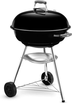 Barbecue a carbonella compatto Kettle, cottura Ø 47 cm, barbecue in porcellana smaltata con coperchio e caldaia con tre gambe e ruote, supporto di cottura cromato - Nero (1221004) - Wigtrends