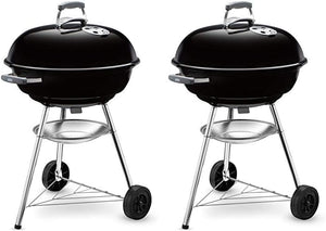 Barbecue a carbonella compatto Kettle, cottura Ø 47 cm, barbecue in porcellana smaltata con coperchio e caldaia con tre gambe e ruote, supporto di cottura cromato - Nero (1221004) - Wigtrends